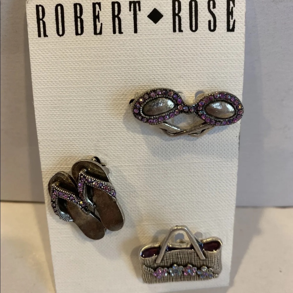 ROBERT ROSE 3p Brooch Pin Set Silver Tone Beach Tote Sandals Sunglasses $22 NWT